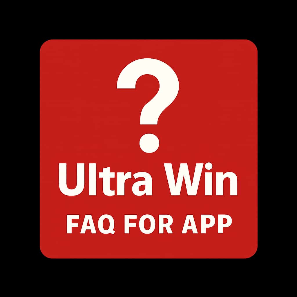 A badge representing FAQ for Ultra Win App with a clean design.