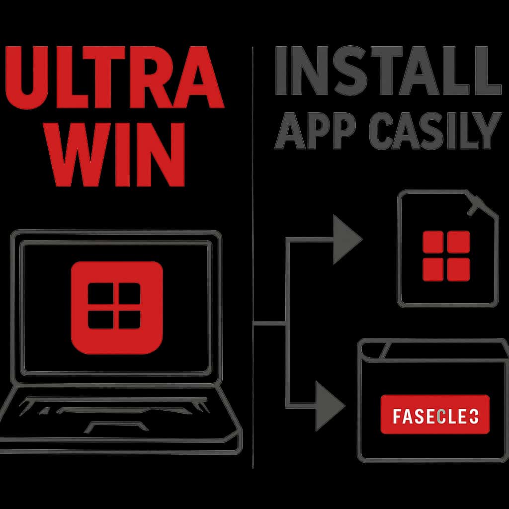 Illustration detailing the installation steps for the Ultra Win app.