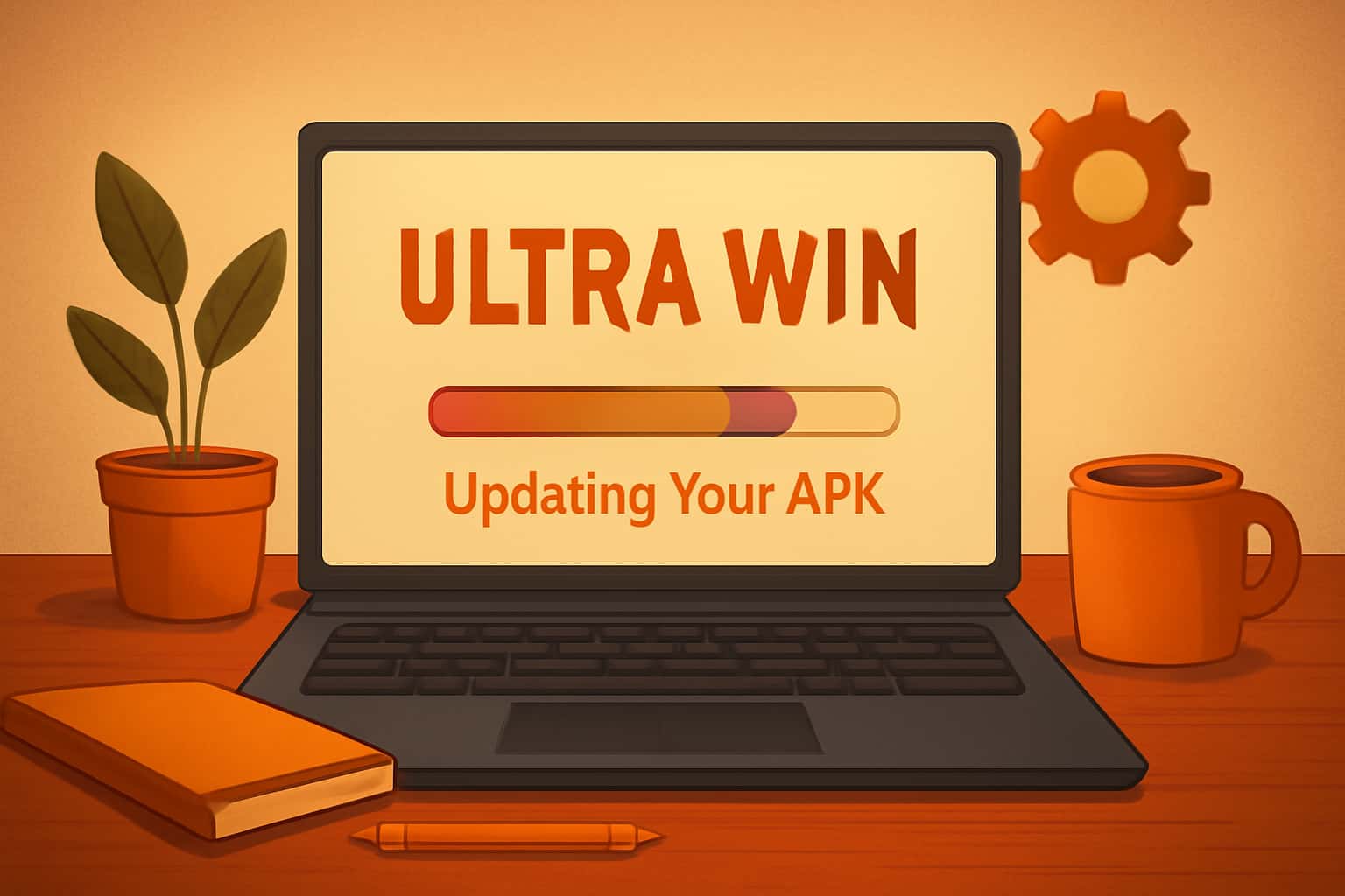 A professional scene depicting the process of updating the Ultra Win APK.